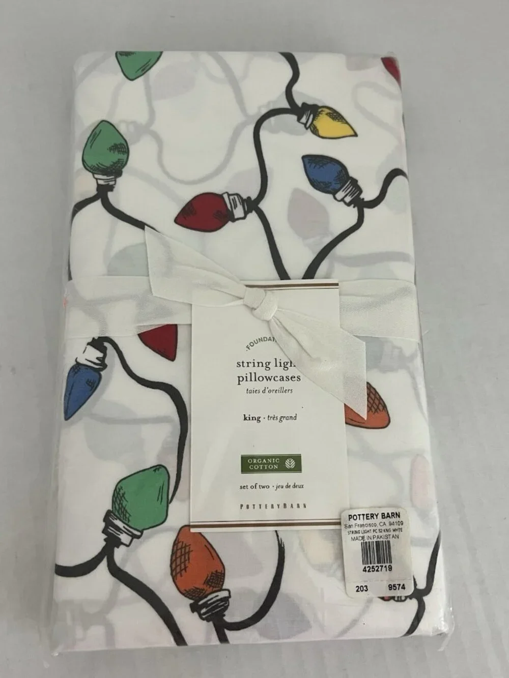 Pottery Barn Foundations String Light Pillowcases King Set of 2 Christmas NEW